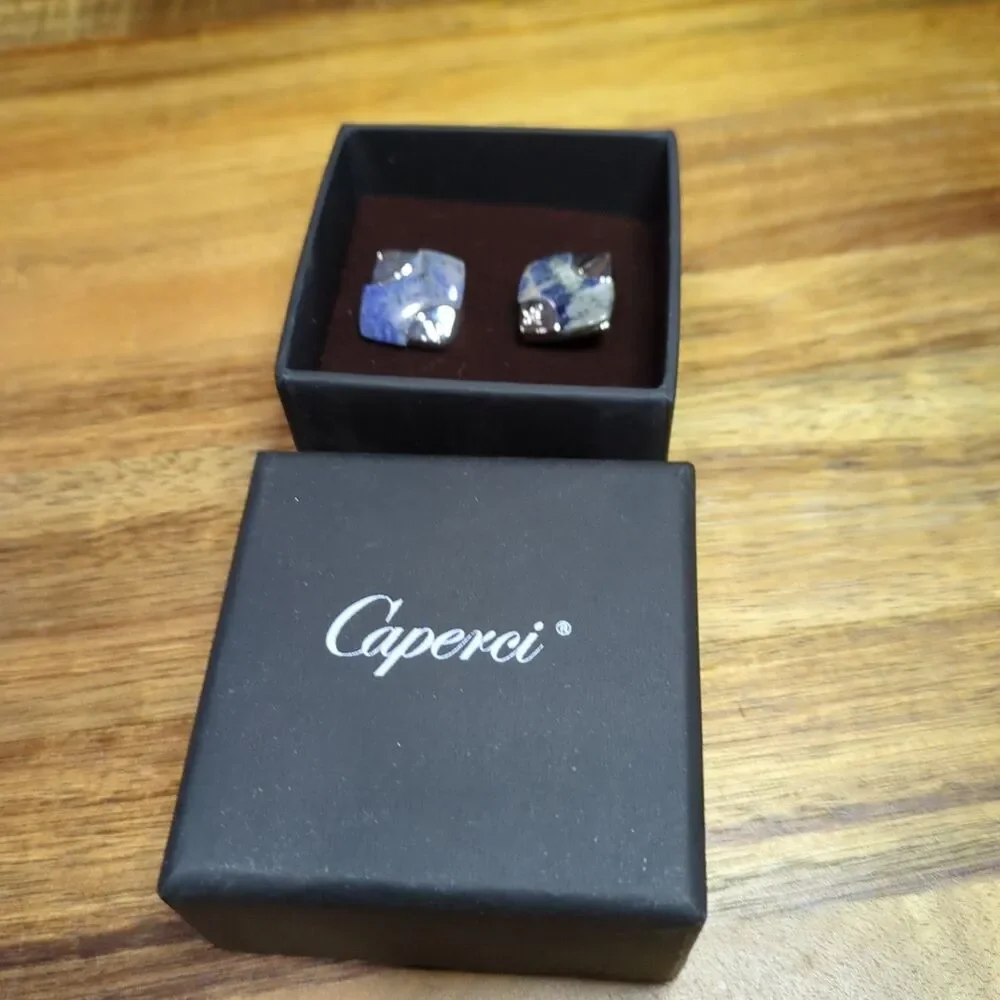 Silver Plated Square Cufflinks Sodalite Gemstone
